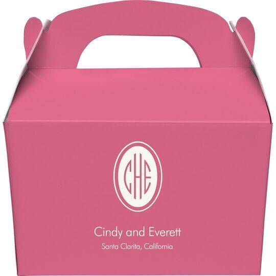 Outline Shaped Oval Monogram with Text Gable Favor Boxes